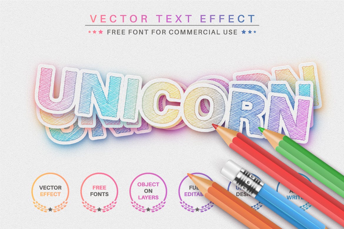独角兽贴纸矢量文字效果字体样式 Unicorn Sticker – Editable Text Effect, Font Style 插件预设 sucaiwan.com