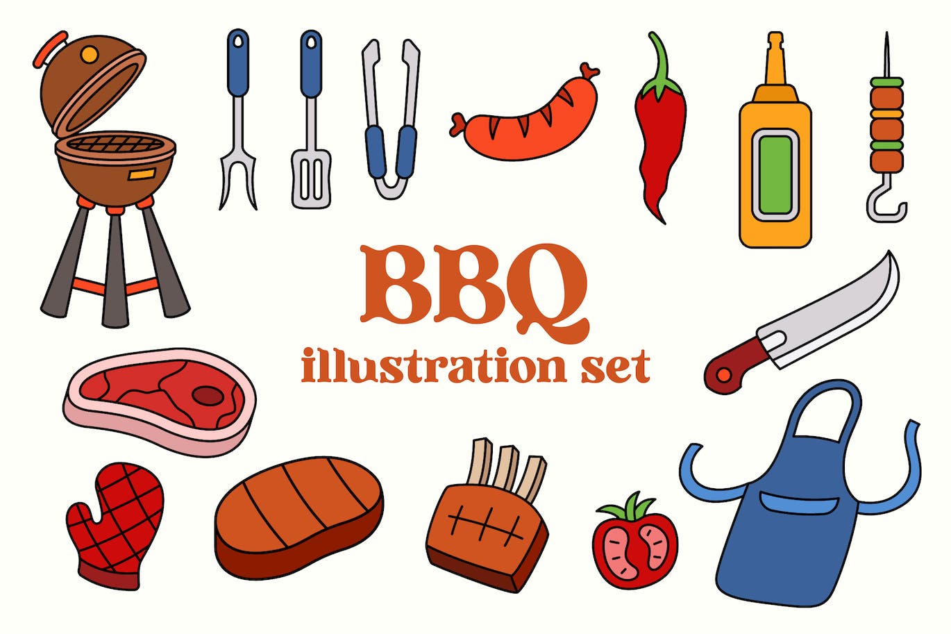 BBQ烧烤元素插画集 BBQ Illustration Set 图片素材 sucaiwan.com