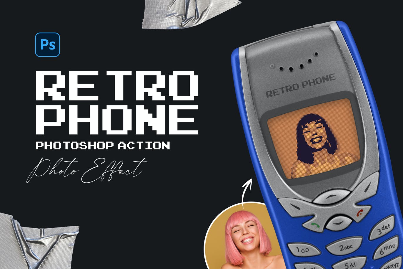 复古像素效果照片处理PS动作 Retro Phone Photoshop Action 插件预设 sucaiwan.com