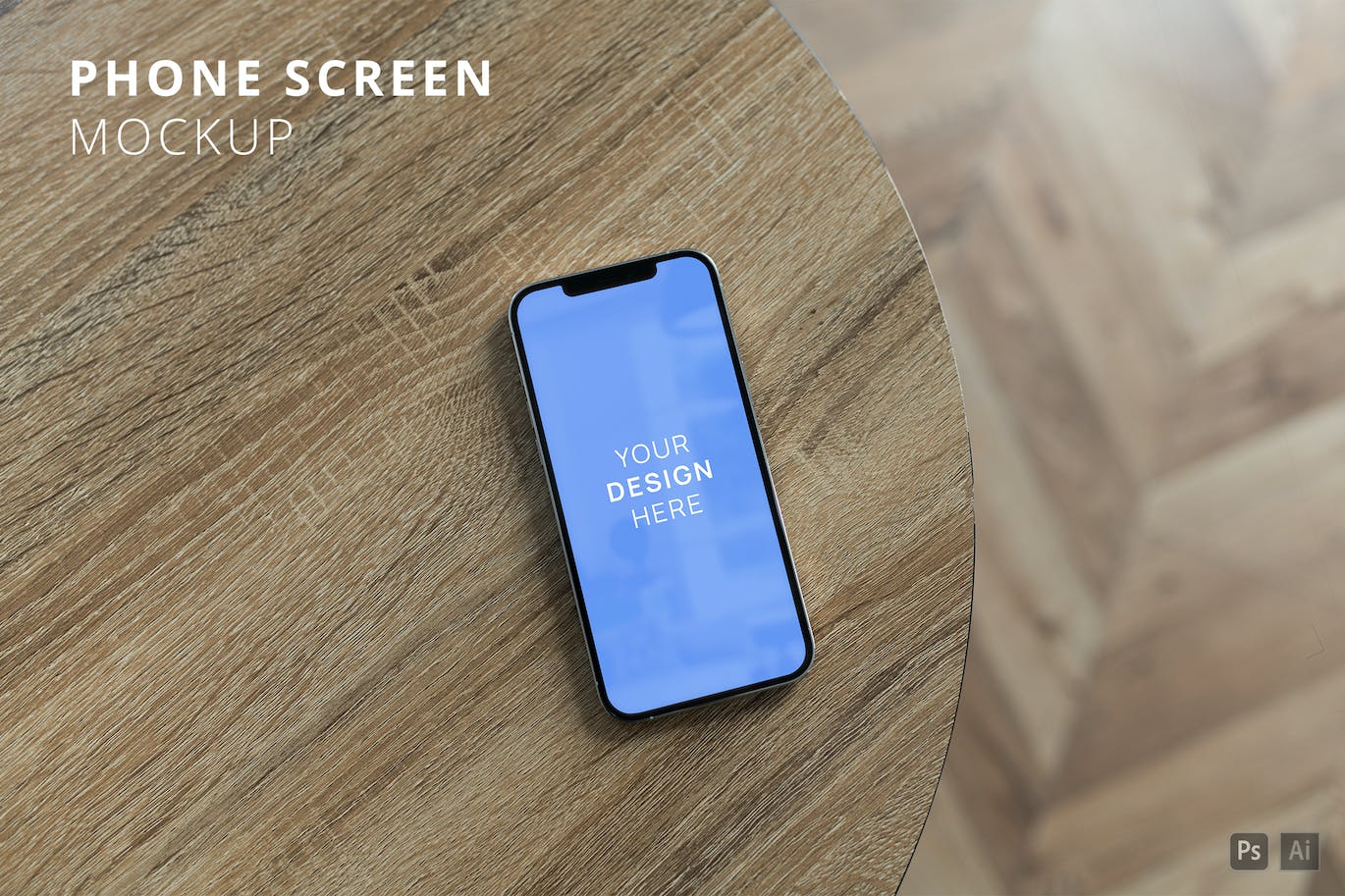 木质背景上的iPhone Pro Max手机样机psd模板 iPhone Pro Max on the Wood Background Mockup 样机素材 sucaiwan.com