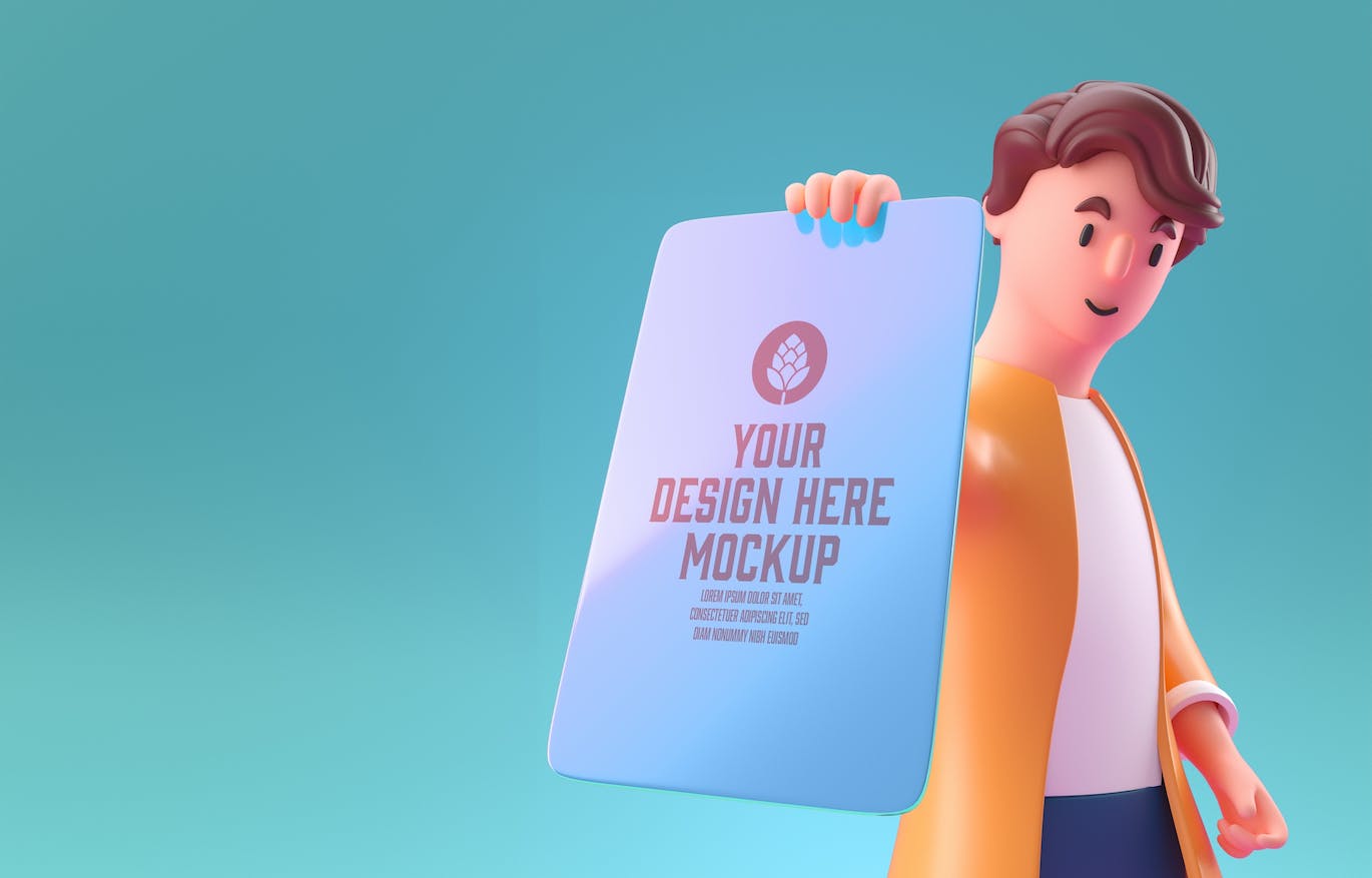 3D角色白板&手机屏幕展示样机图psd素材 Set People with white Board and Mobile Mockup 样机素材 sucaiwan.com