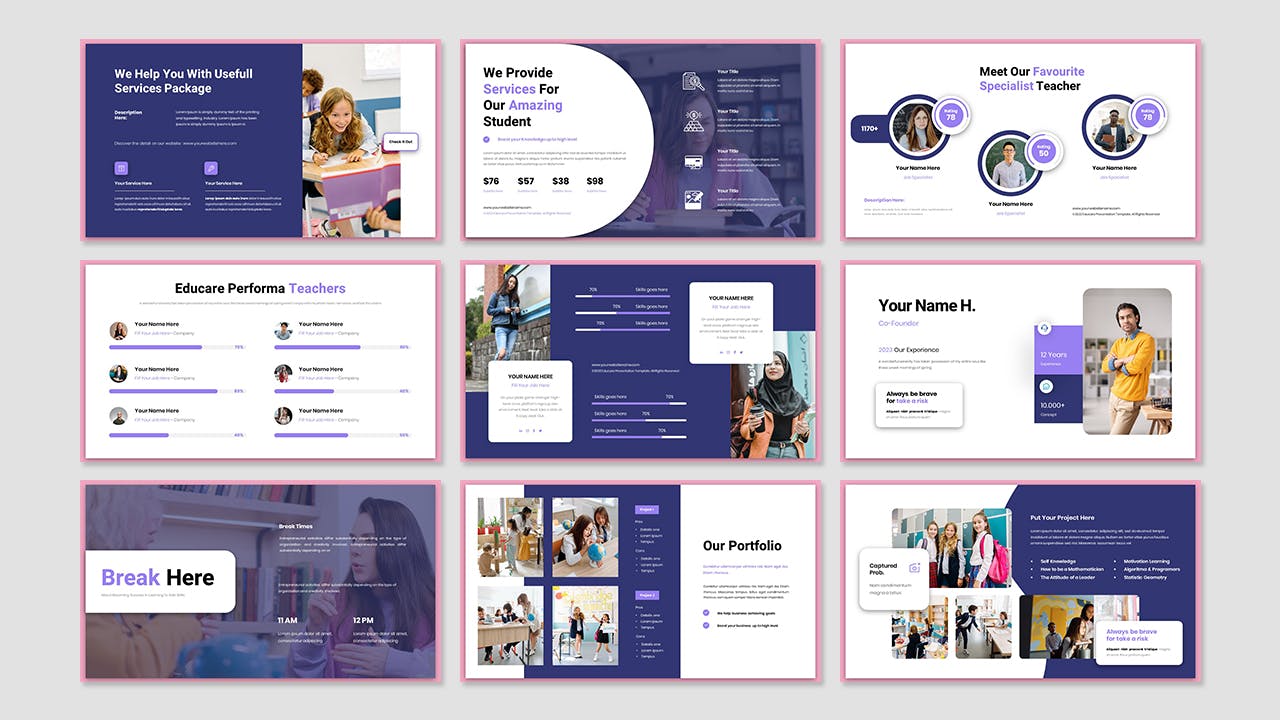 学习教育课件Keynote幻灯片创意模板 Educare – Education Presentation Keynote Template 幻灯图表 sucaiwan.com