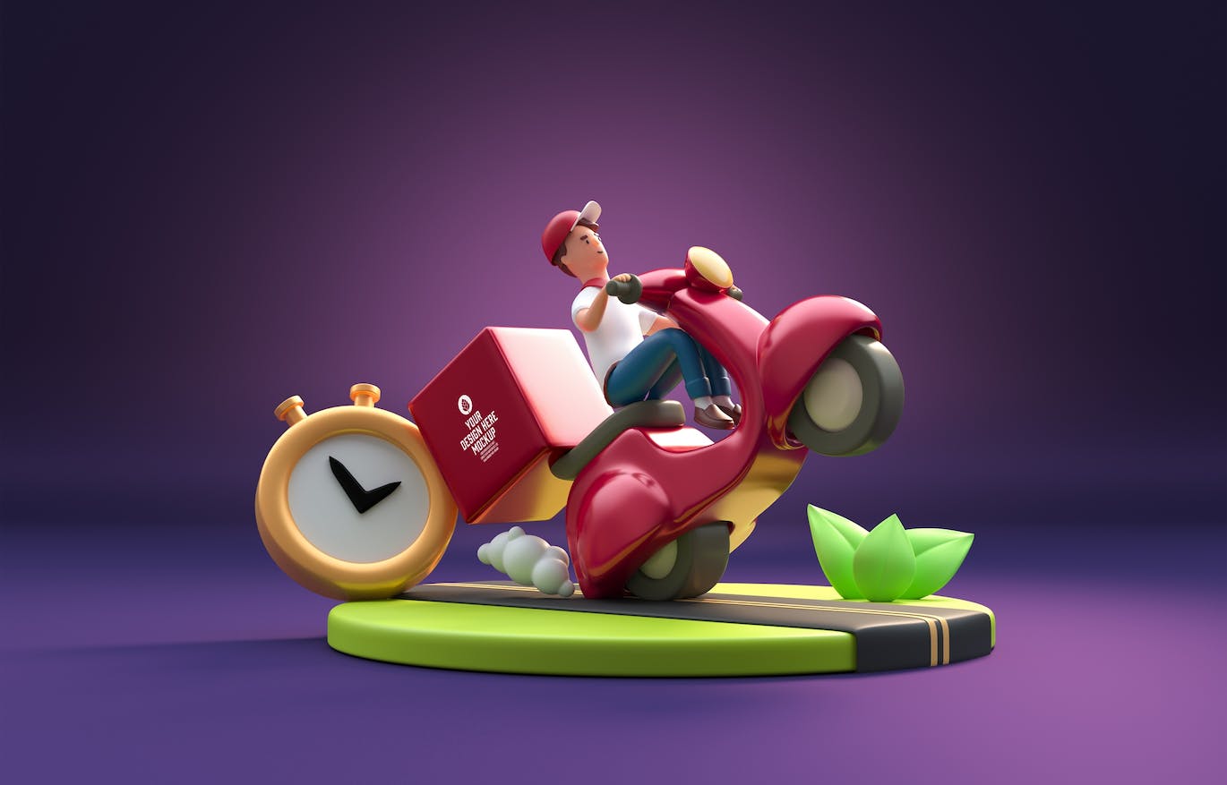 食品交付配送外卖品牌样机图psd素材 Set Fast Delivery Food Concept Mockup 样机素材 sucaiwan.com