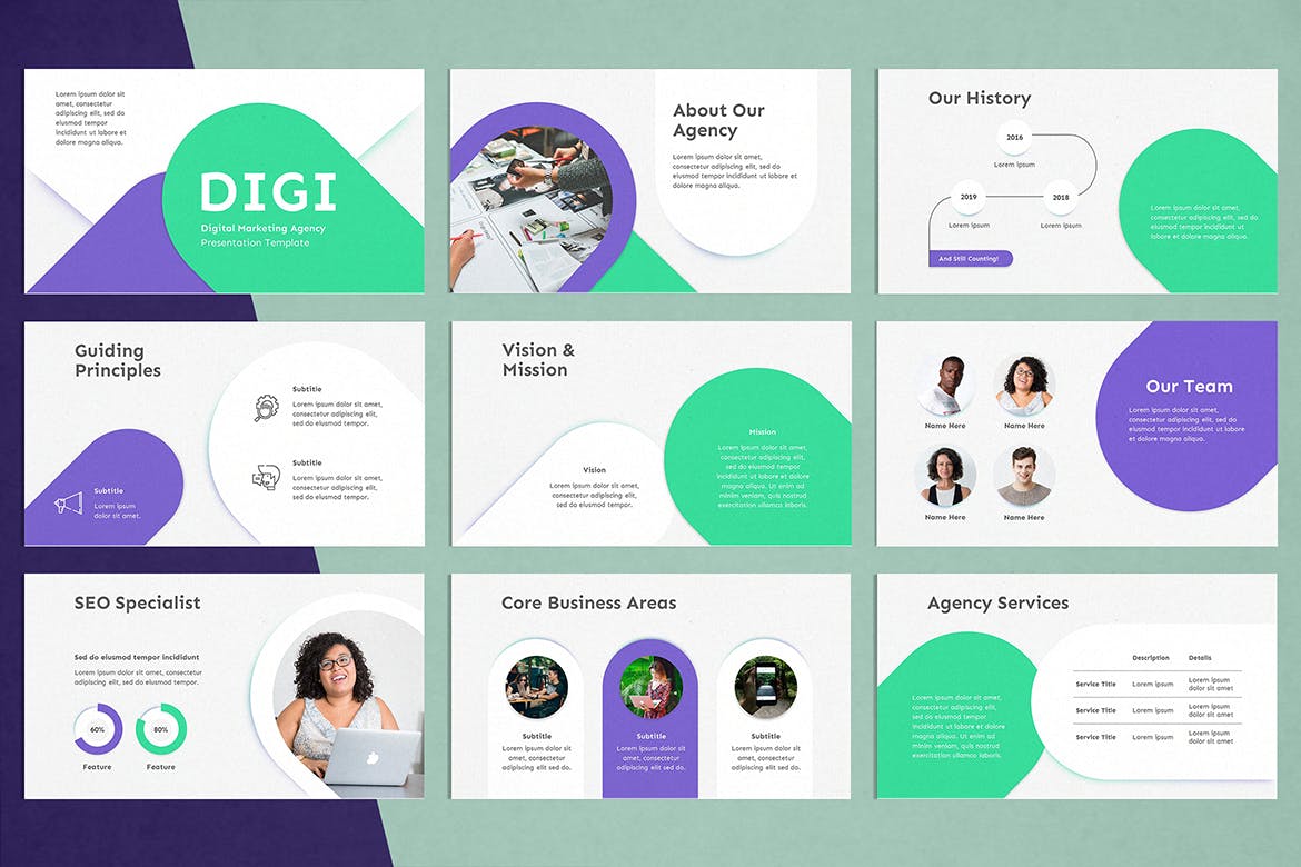 数字营销机构Powerpoint幻灯片模板 Digital Marketing PowerPoint Presentation Template 幻灯图表 sucaiwan.com