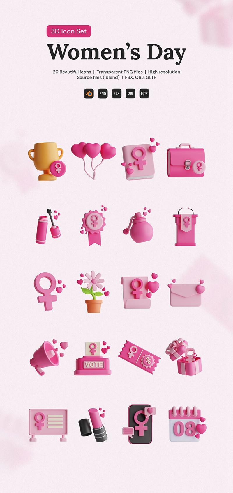 妇女节3D图标集 图标素材 sucaiwan.com
