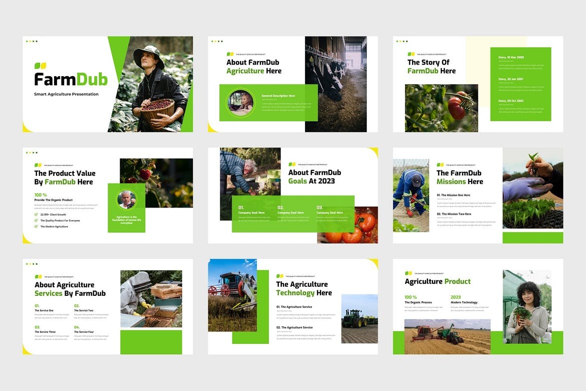 农业概况简介PowerPoint演示模板 FarmDub – Agriculture Profile PowerPoint Template 幻灯图表 sucaiwan.com