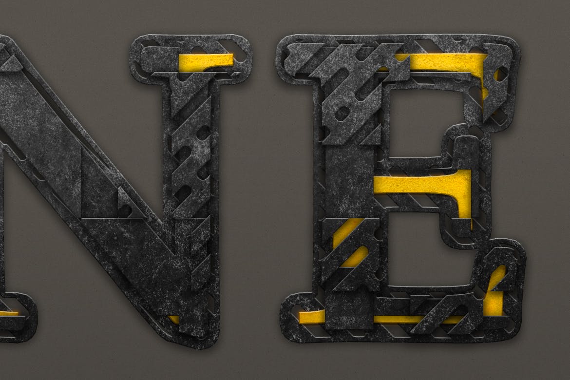 金属工业元素文本效果处理PS动作 Industrial Layer and Text Effect Photoshop Action 插件预设 sucaiwan.com
