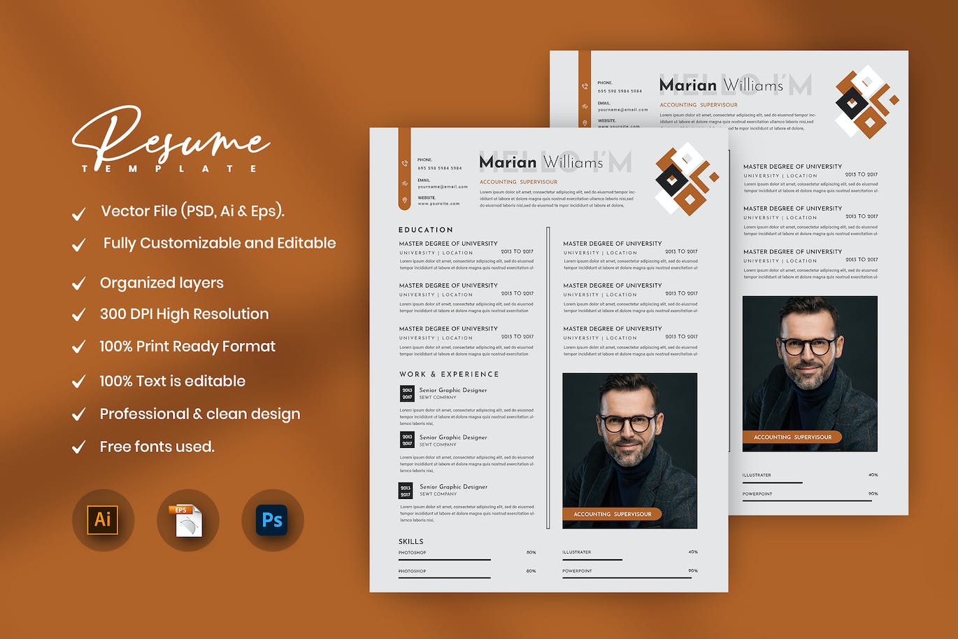 现代创意简历和履历表模板 Modern Creative Resume & CV Template 幻灯图表 sucaiwan.com