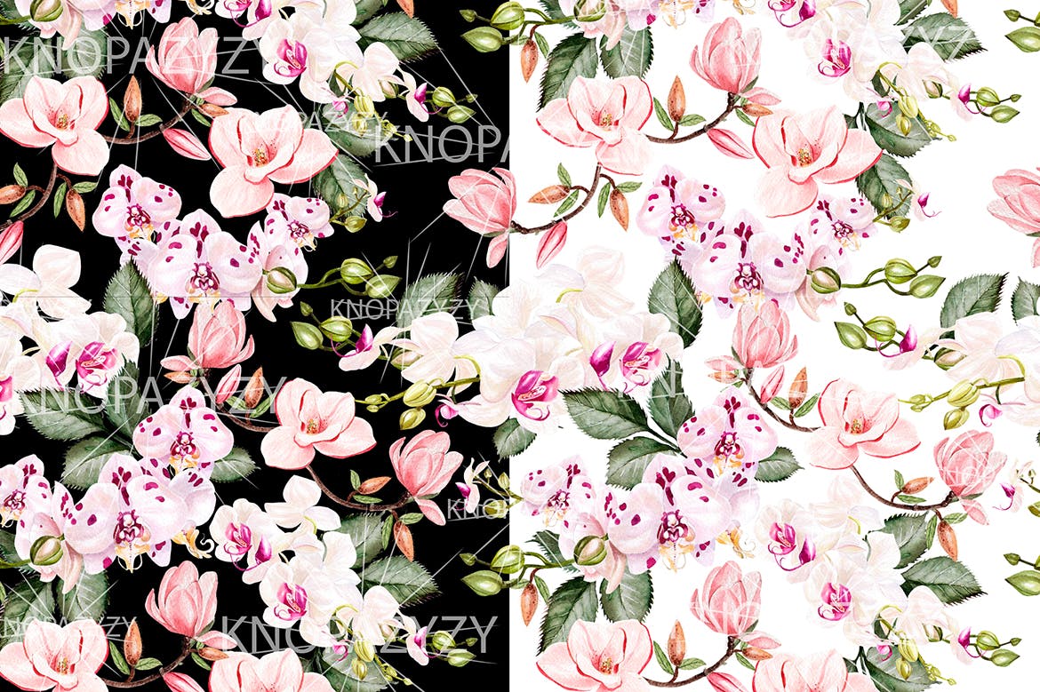 手绘彩色花卉水彩图案素材 Hand Drawn Watercolor 15 Patterns 图片素材 sucaiwan.com
