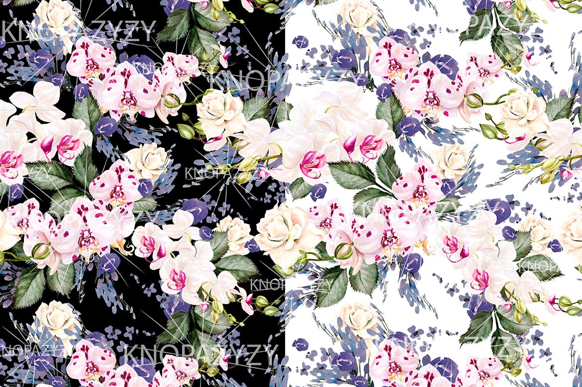 手绘彩色花卉水彩图案素材 Hand Drawn Watercolor 15 Patterns 图片素材 sucaiwan.com