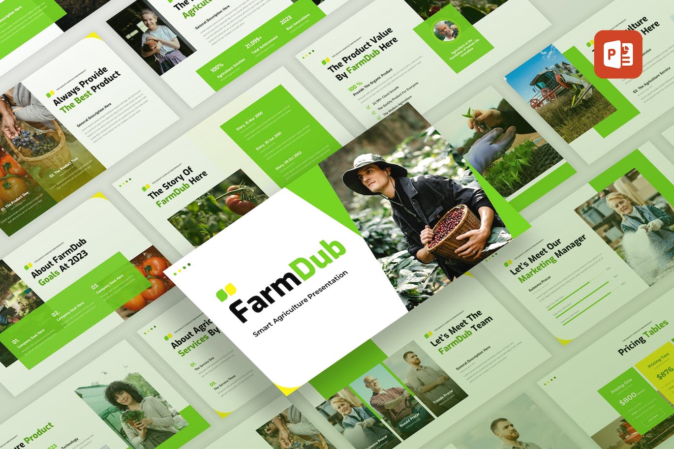 农业概况简介PowerPoint演示模板 FarmDub – Agriculture Profile PowerPoint Template 幻灯图表 sucaiwan.com