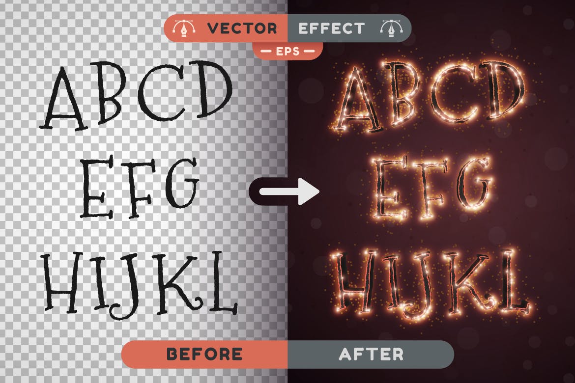 火花矢量文字效果字体样式 Hell Sparkle – Editable Text Effect, Font Style 插件预设 sucaiwan.com