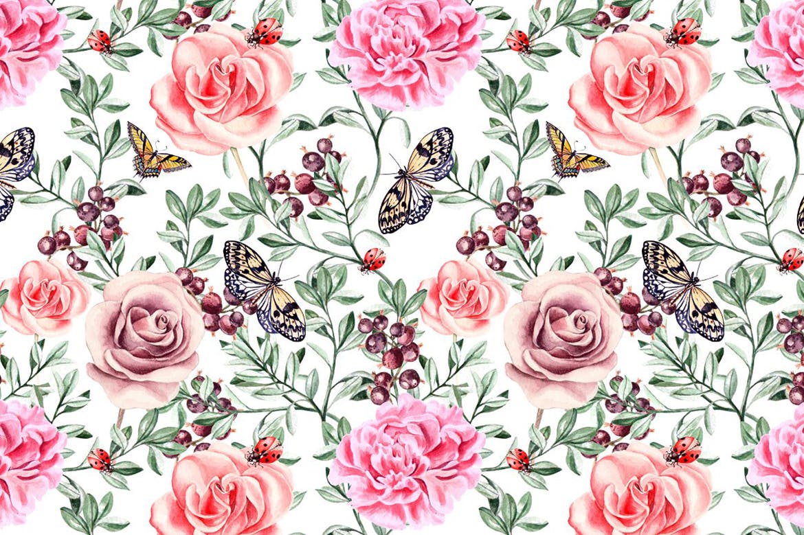 手绘设计水彩花朵图案素材 Hand Drawn Watercolor PATTERNS 图片素材 sucaiwan.com