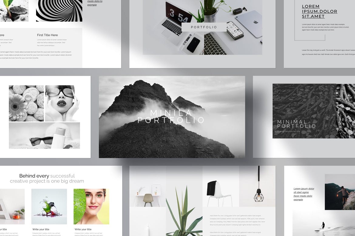 极简作品集谷歌幻灯片演示文稿模板 Minimal Portfolio Google Slides Template 幻灯图表 sucaiwan.com