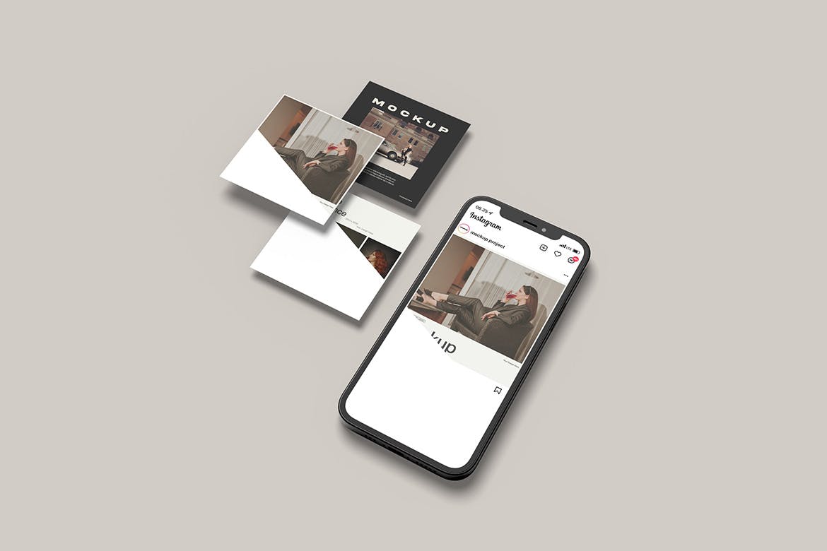 Instagram帖子&手机屏幕样机 Phone Screen With Instagram Post Mockup 样机素材 sucaiwan.com