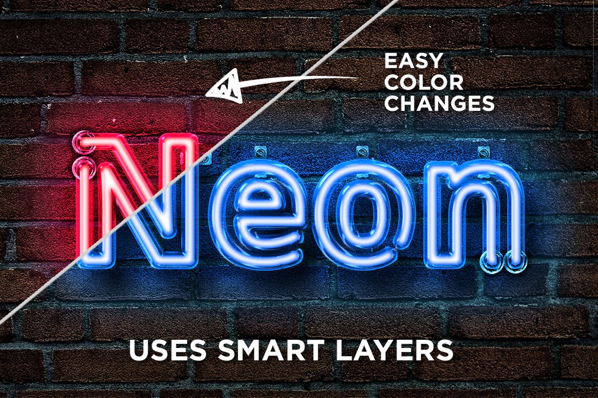 霓虹灯PS文本效果模板 Realistic Neon Photoshop Effect 插件预设 sucaiwan.com