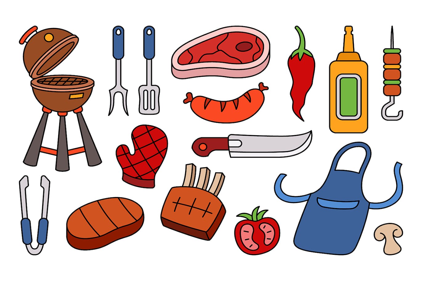 BBQ烧烤元素插画集 BBQ Illustration Set 图片素材 sucaiwan.com