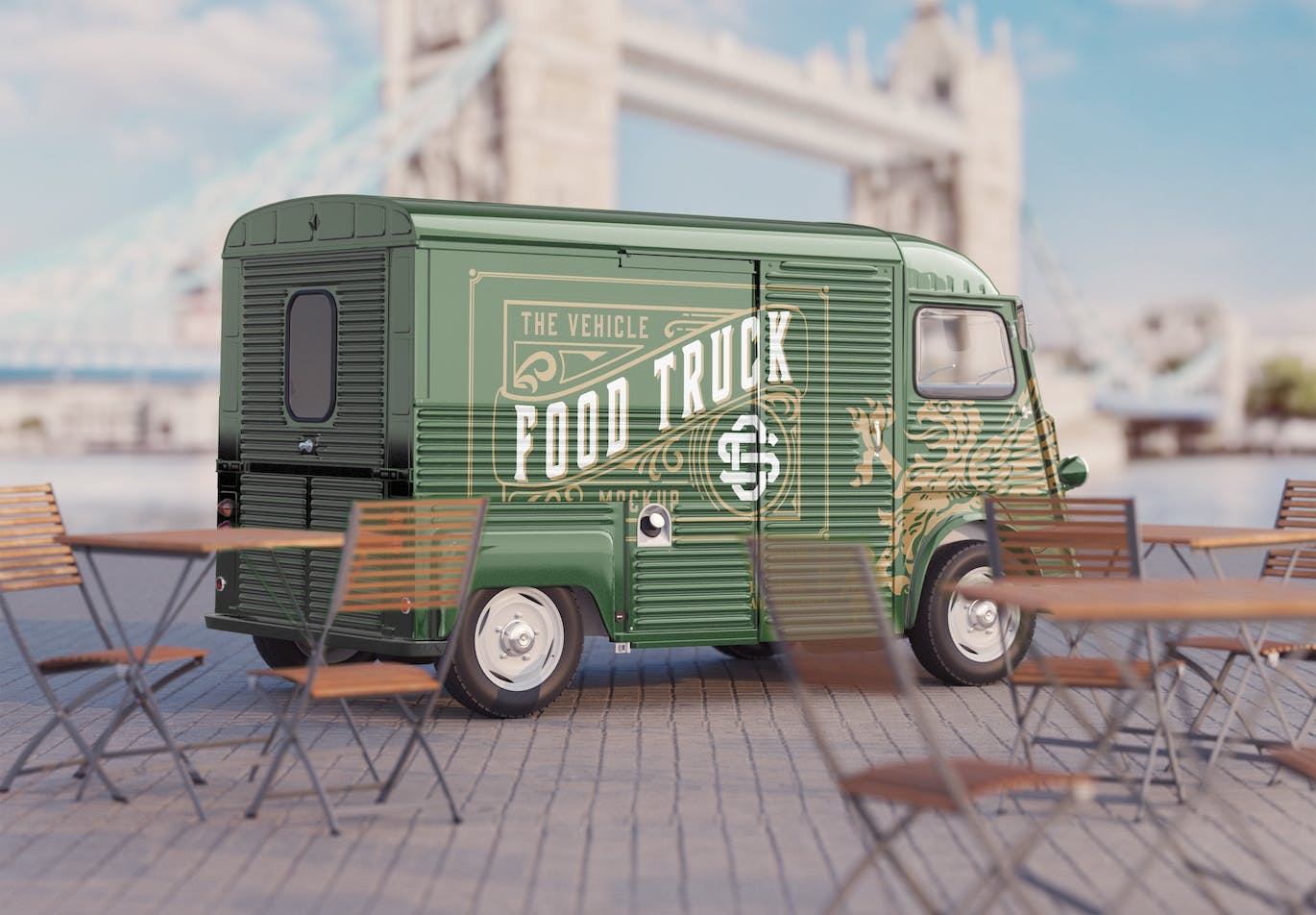 复古餐车广告场景样机图 Set Vintage Food Truck Scene Mockup 样机素材 sucaiwan.com