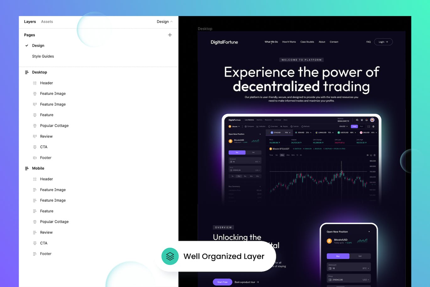 加密交易网站着陆页设计模板 DigitalFortune – Crypto Trading Landing Page APP UI sucaiwan.com