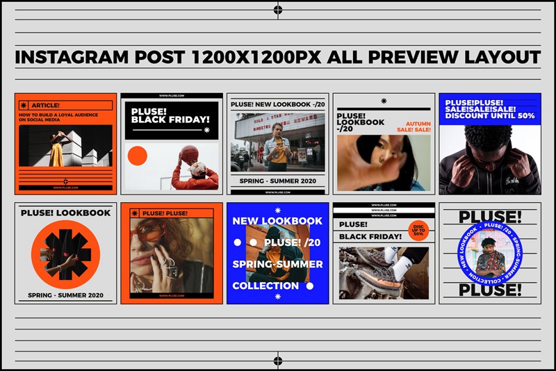 PLUSE! 大胆新潮现代抽象简约时髦错版文字社交媒体PSD模板 图片素材 第9张-素材湾丨精选海外优质设计素材资源 PLUSE! 大胆新潮现代抽象简约时髦错版文字社交媒体PSD模板 图片素材 sucaiwan.com