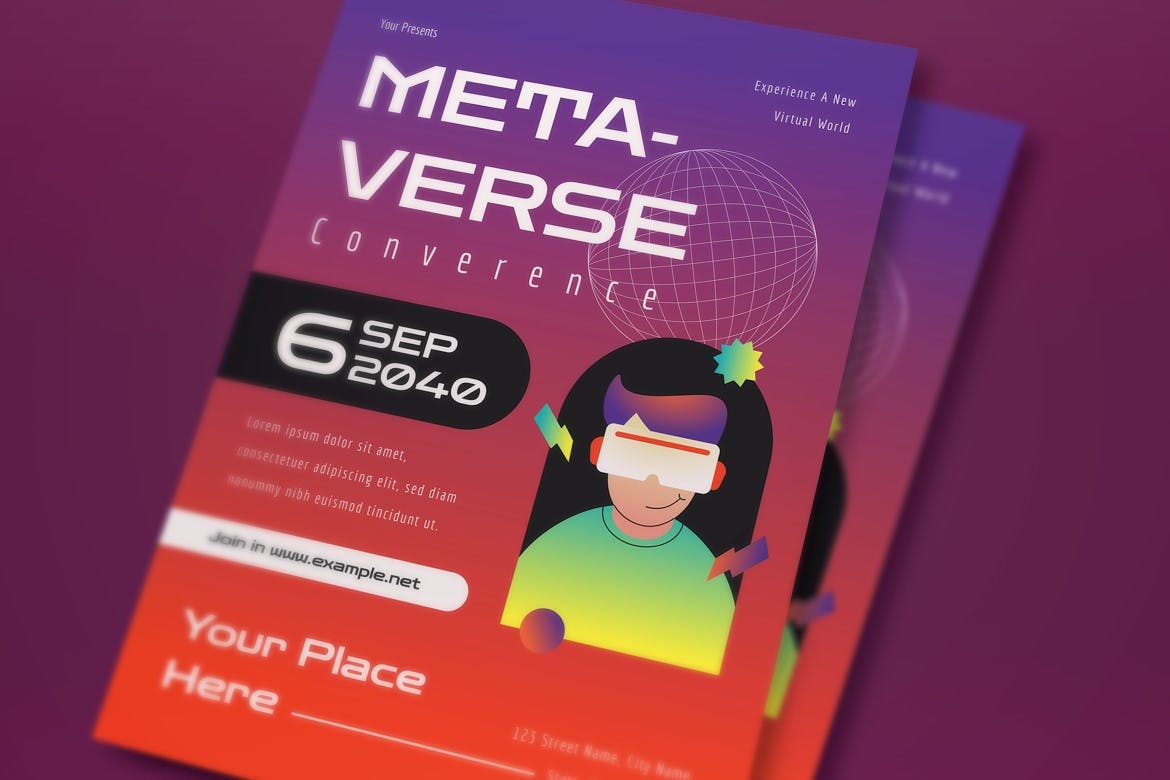 紫色渐变元宇宙宣传单素材 Purple Gradient Metaverse Flyer Set 设计素材 sucaiwan.com