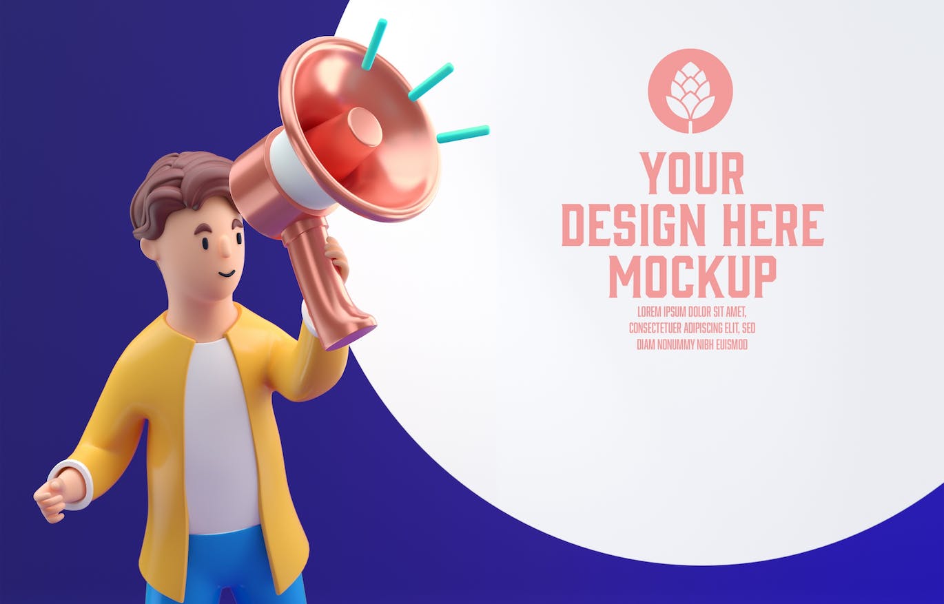 3D人物扩音器公告样机图psd素材 Set People Announcement Through Megaphone Mockup 样机素材 sucaiwan.com