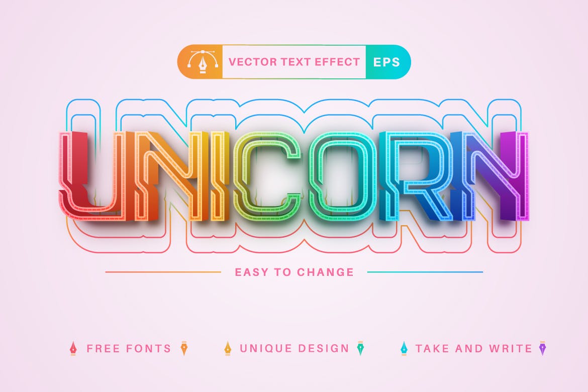 10种渐变彩虹矢量文字效果字体样式 Set 10 Rainbow Editable Text Effects, Font Styles 插件预设 sucaiwan.com