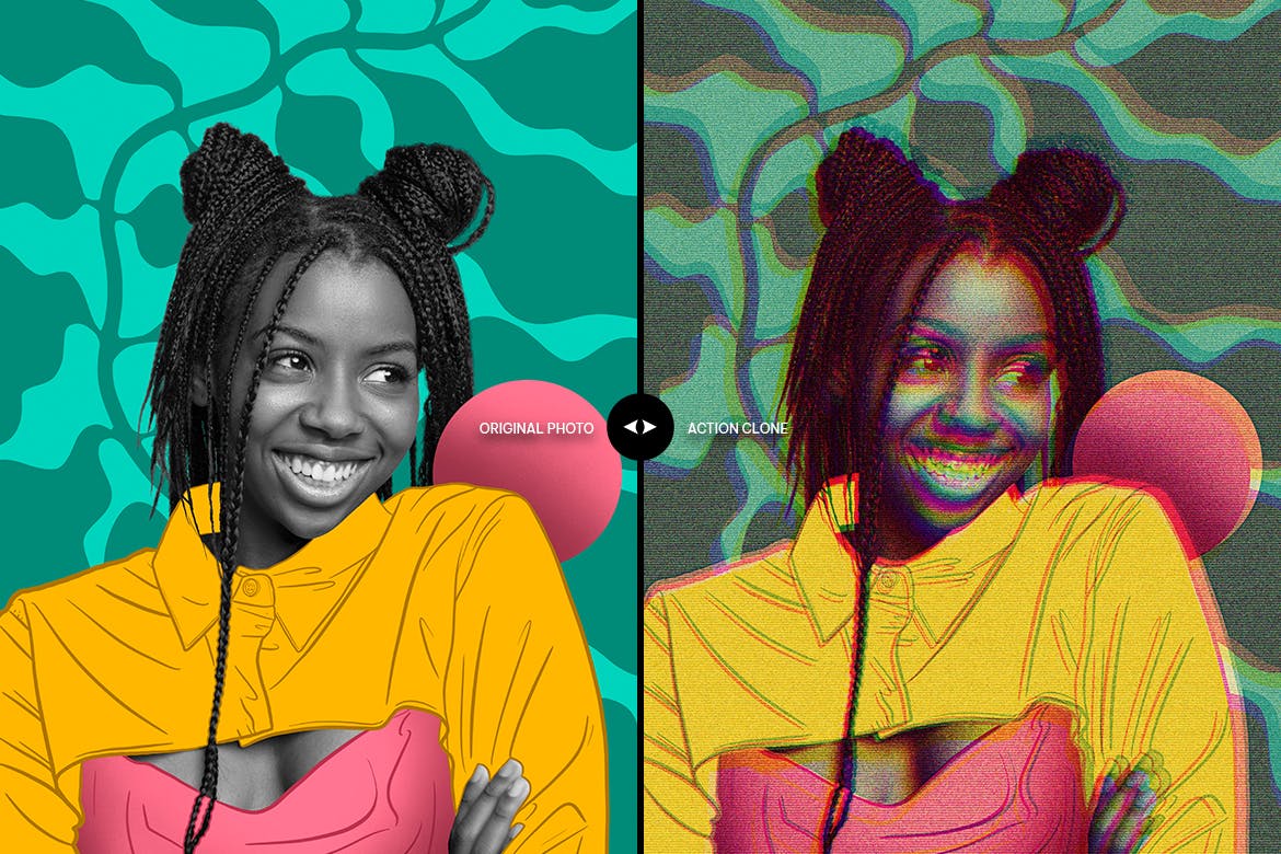 毛刺3D立体图效果照片处理PS动作 Glitch 3D Anaglyph Photoshop Action 插件预设 sucaiwan.com