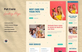 宠物护理网站着陆页设计模板 Pet Care Landing Page – Hellyguk