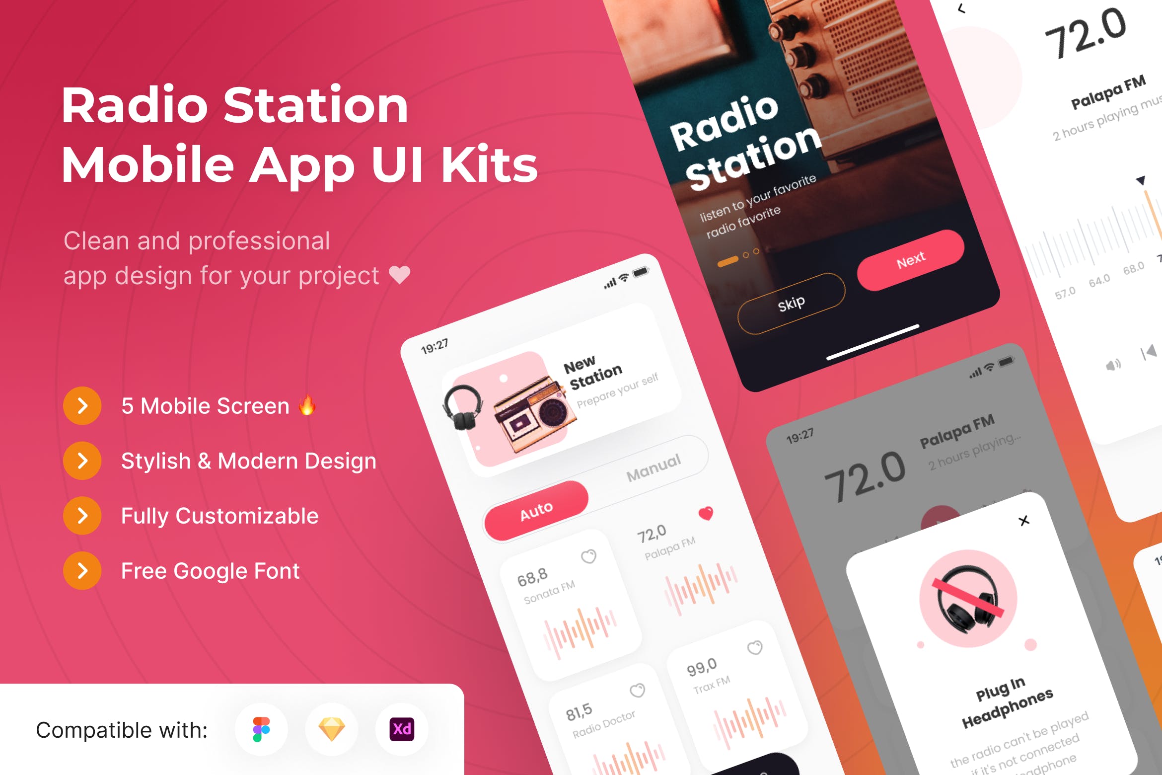 广播电台App移动应用UI套件模板 Radio Station Mobile App UI Kits Template APP UI sucaiwan.com