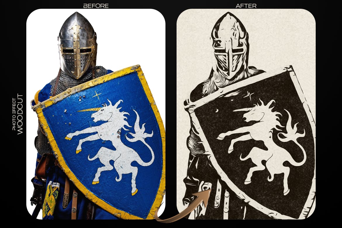 木刻印刷PS照片效果模板 Woodcut Printing Photoshop Effect 插件预设 sucaiwan.com