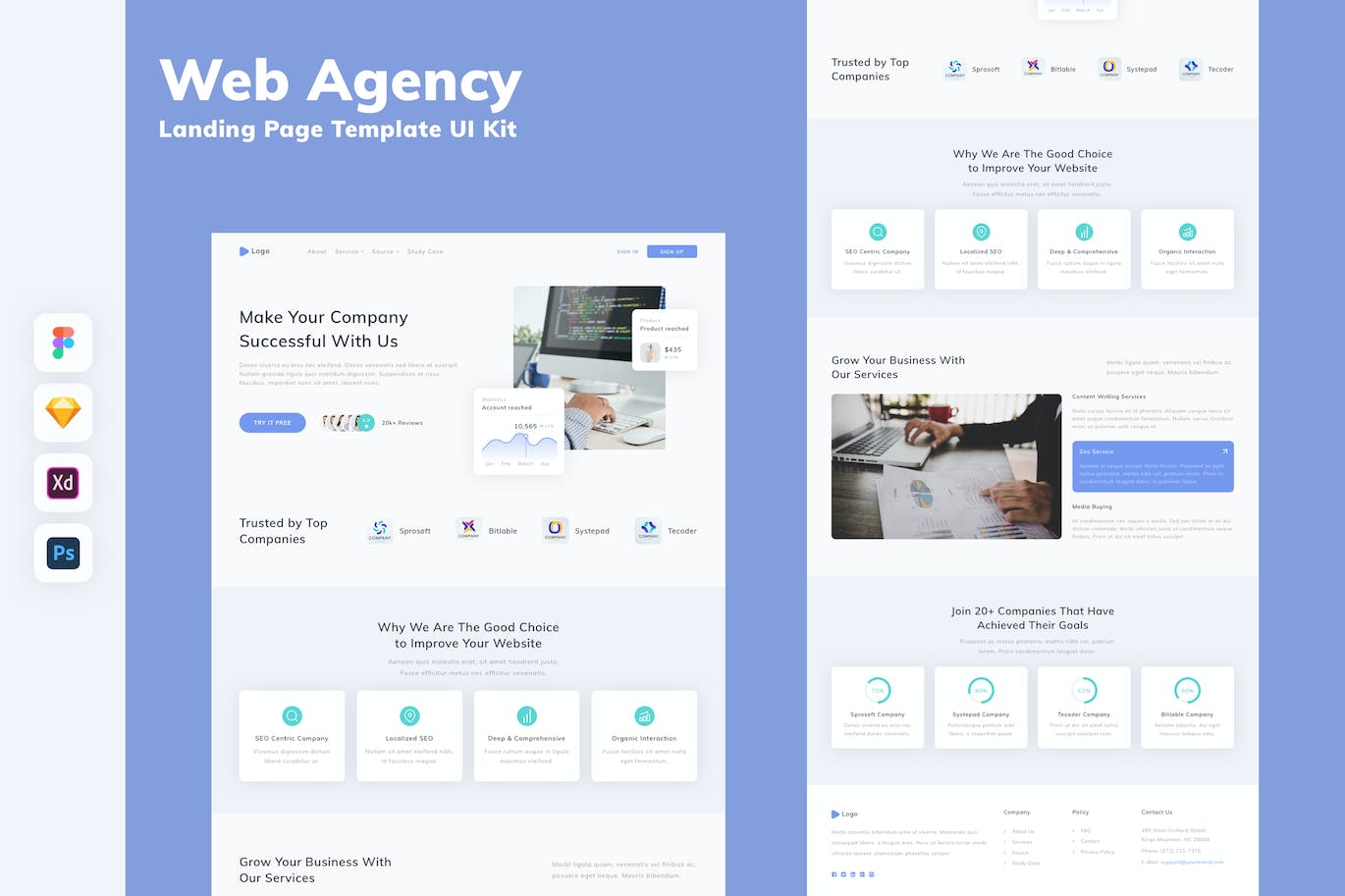 Web代理网站着陆页模板UI套件 Web Agency Landing Page Template UI Kit APP UI sucaiwan.com