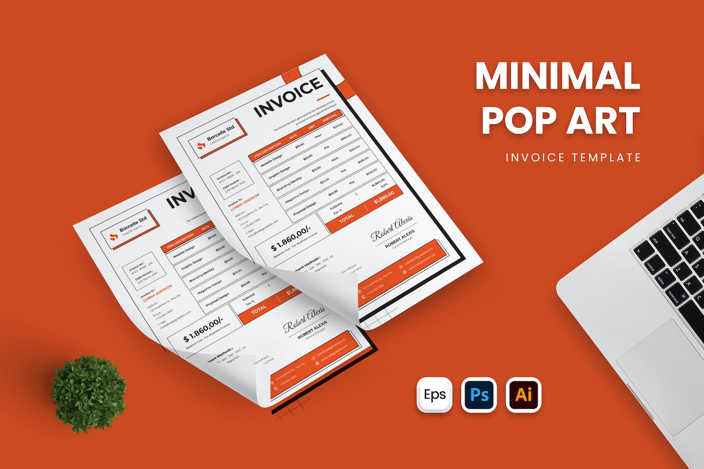 波普艺术商业单据发票设计模板 Minimal Pop Art Invoice 样机素材 sucaiwan.com
