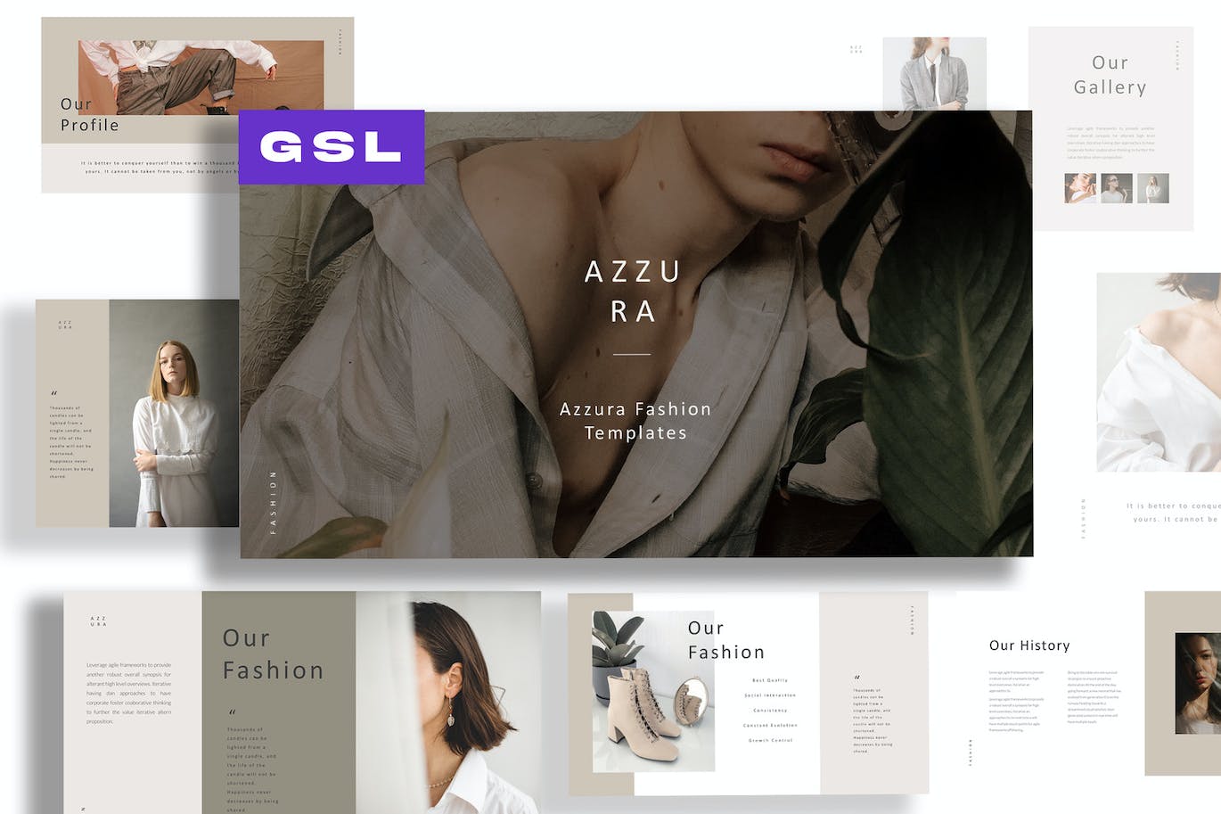 Lookbook时装图册谷歌幻灯片创意模板 Azzura Lookbook Google Slides 幻灯图表 sucaiwan.com