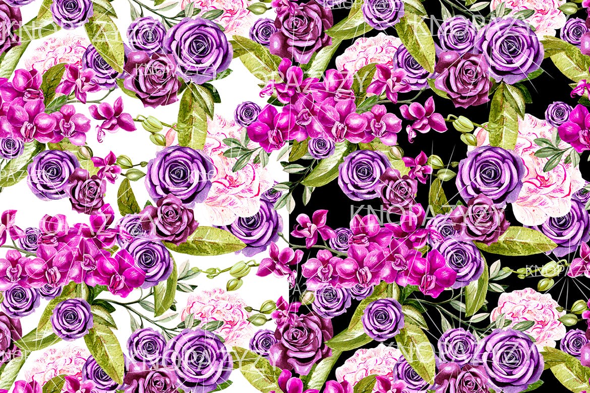 手绘彩色花卉水彩图案素材 Hand Drawn Watercolor 15 Patterns 图片素材 sucaiwan.com
