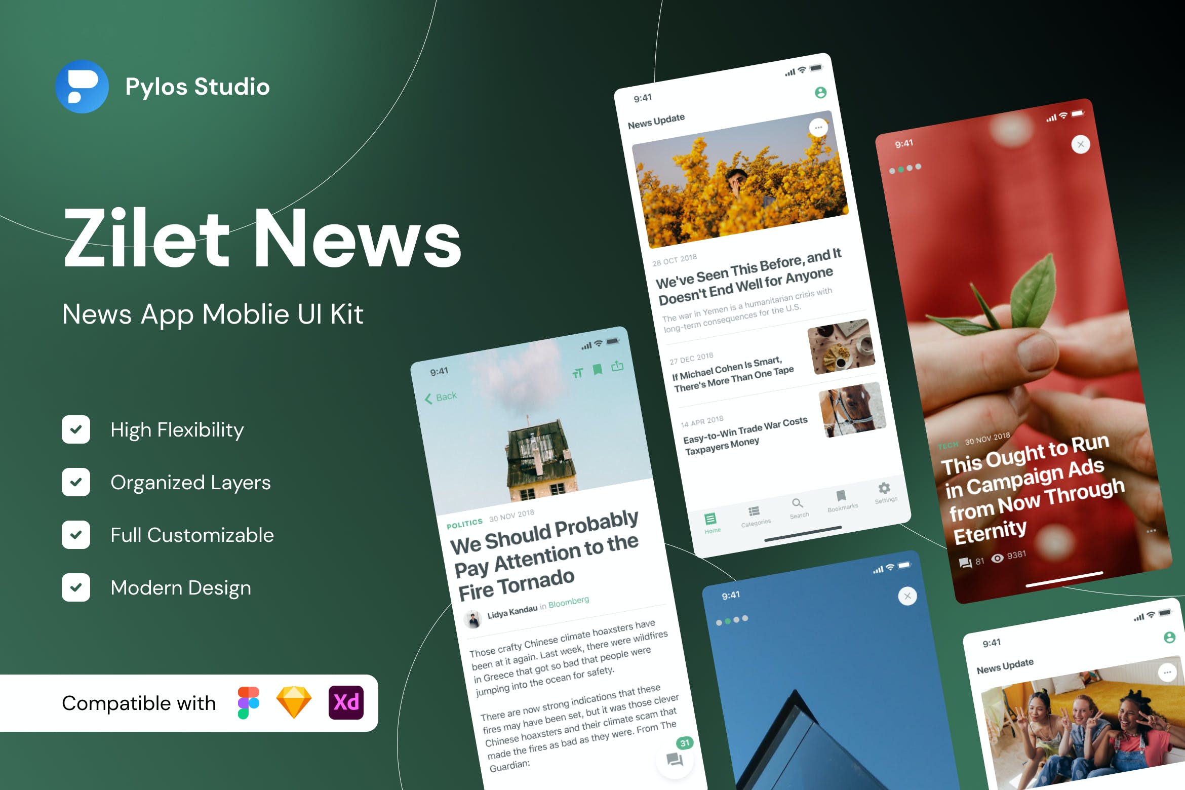 资讯新闻App应用程序界面设计UI套件 Zilet News – News Mobile App UI Kits APP UI sucaiwan.com