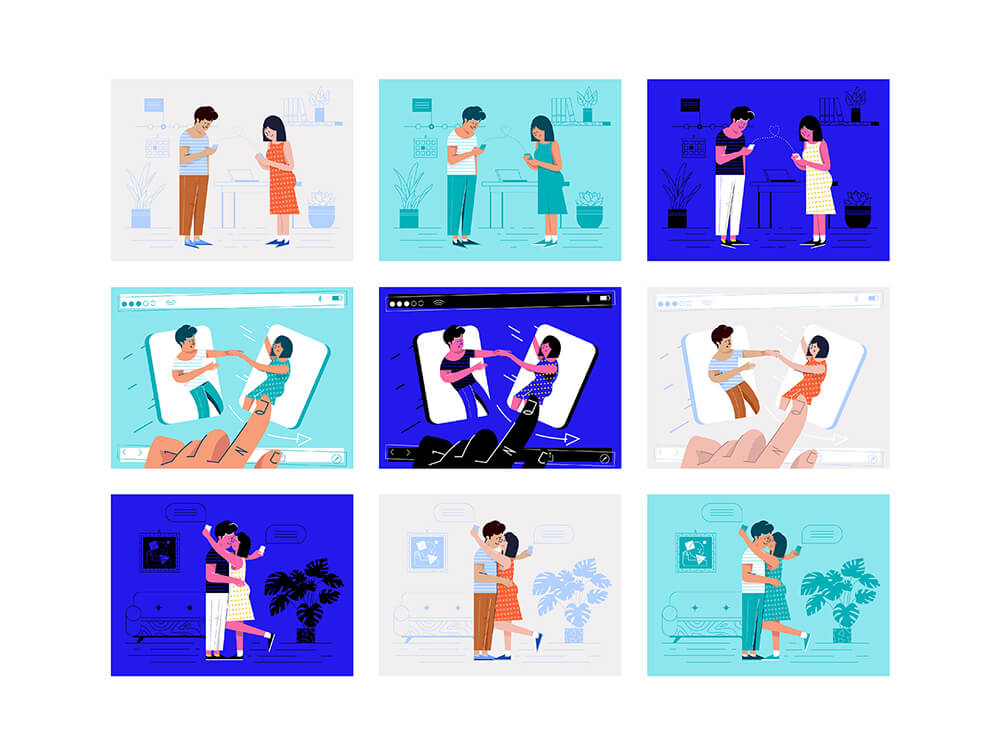 现代约会和人际关系故事矢量插画 图片素材 sucaiwan.com