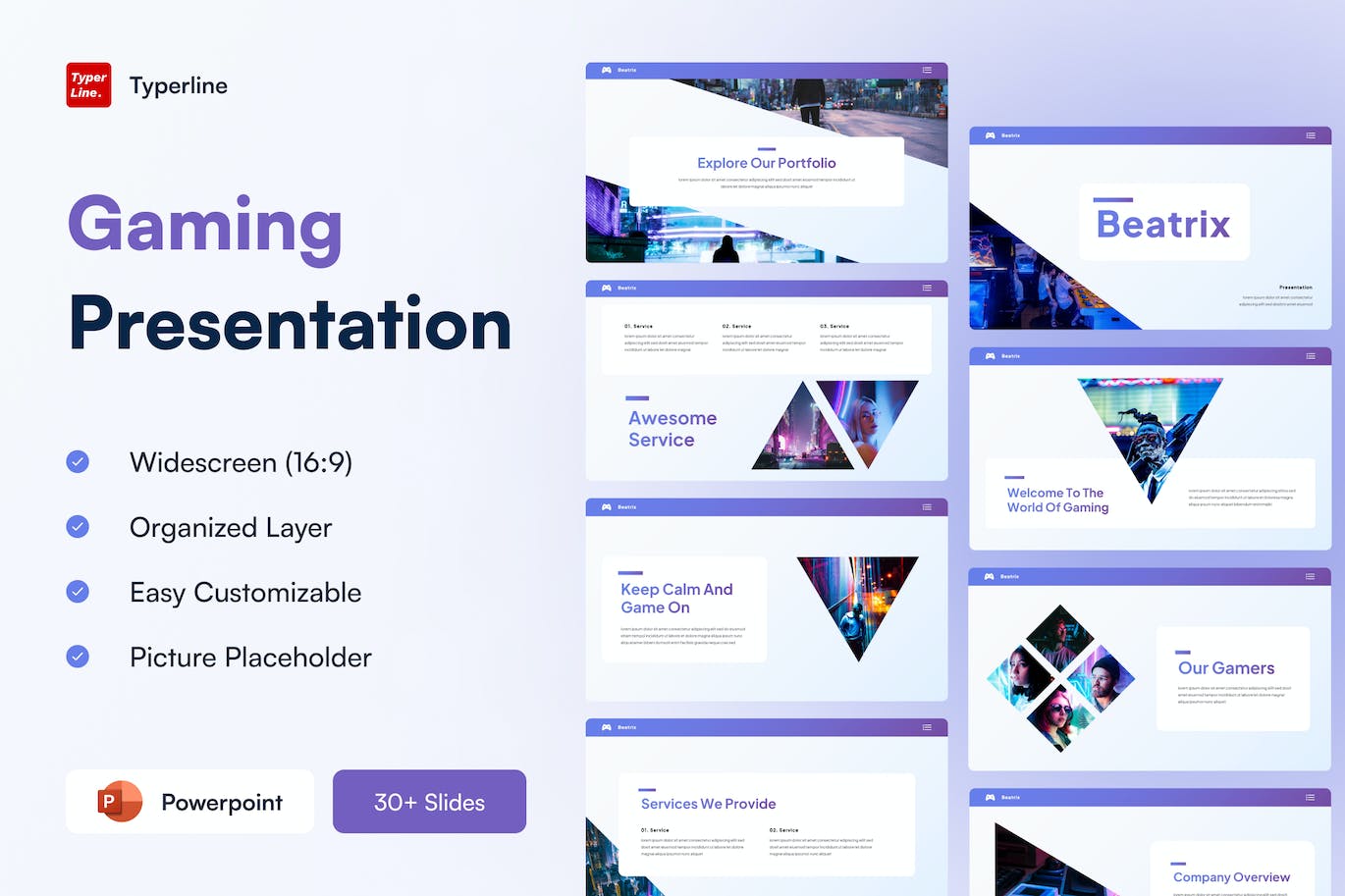电子竞技游戏PowerPoint演示文稿模板 Gaming Powerpoint Presentation 幻灯图表 sucaiwan.com