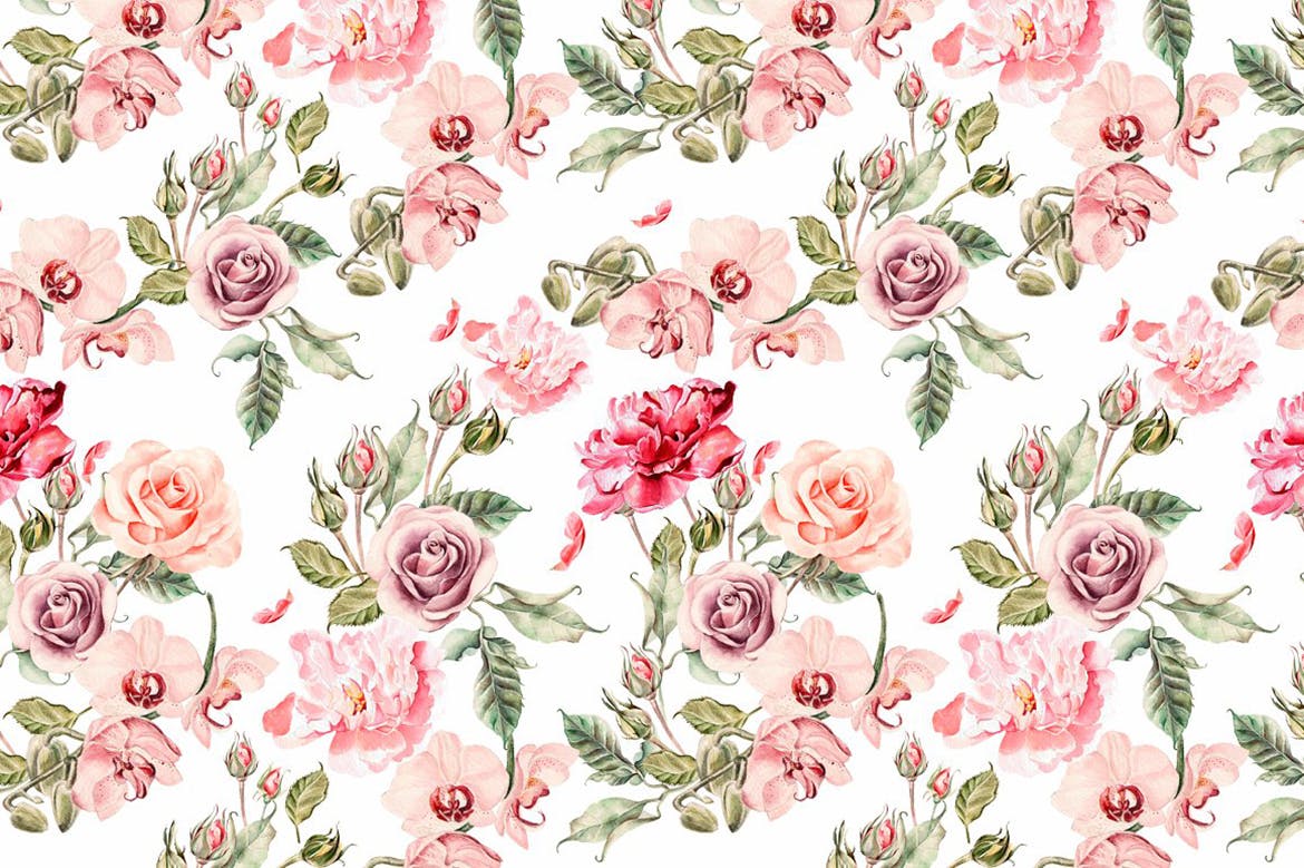 手绘设计水彩花朵图案素材 Hand Drawn Watercolor PATTERNS 图片素材 sucaiwan.com