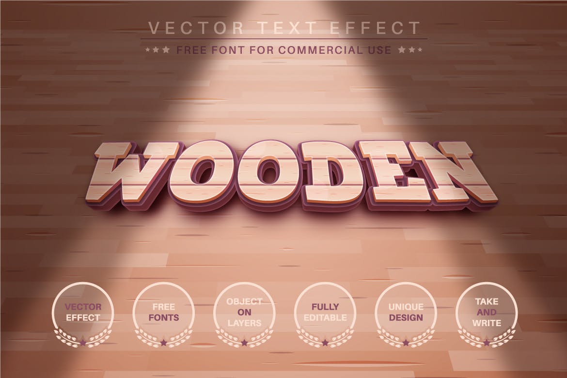 木材纹理字体样式矢量文本效果 Texture Wood – Editable Text Effect, Font Style 插件预设 sucaiwan.com