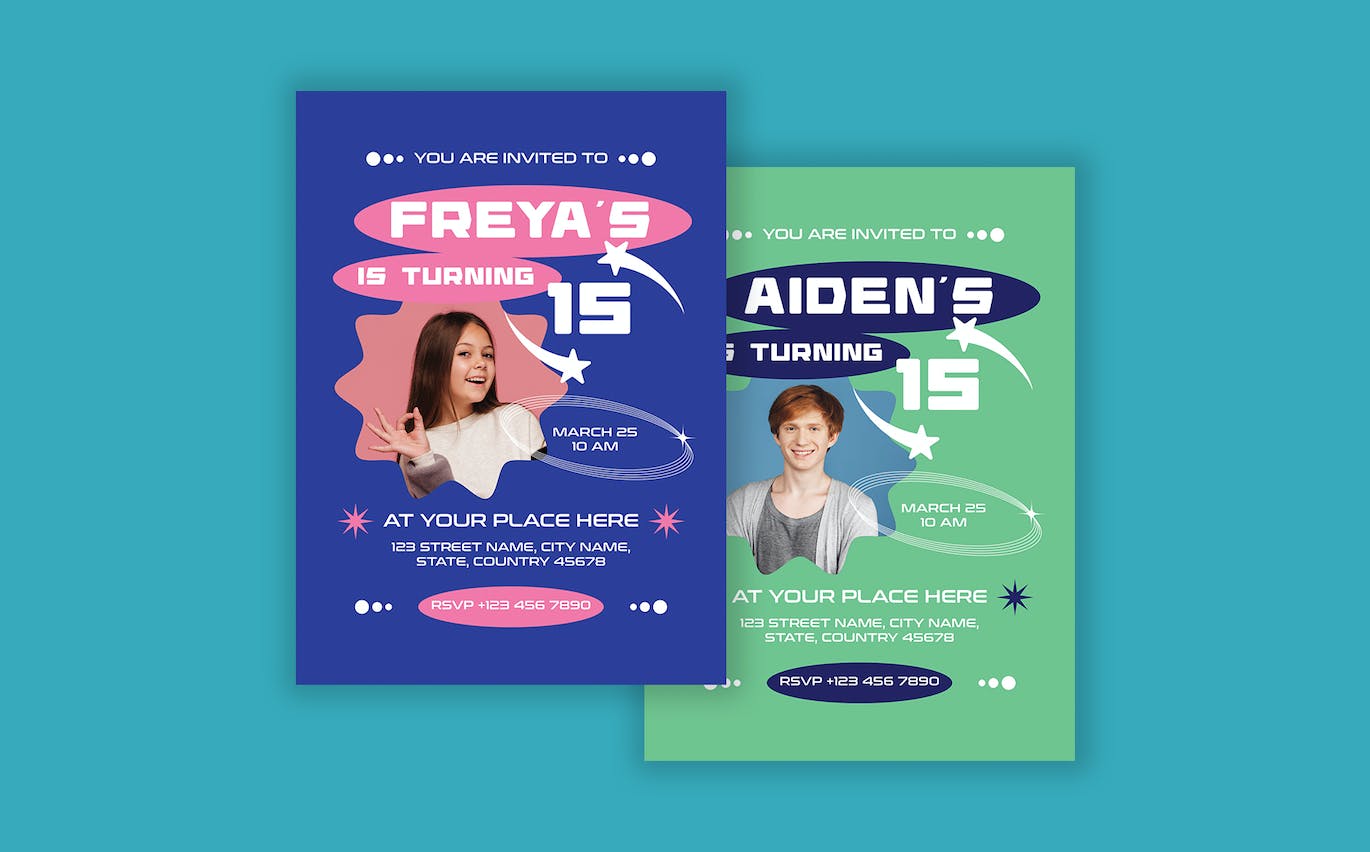 生日邀请函设计模板 Y2K Mcbling Birthday Invitation 设计素材 sucaiwan.com