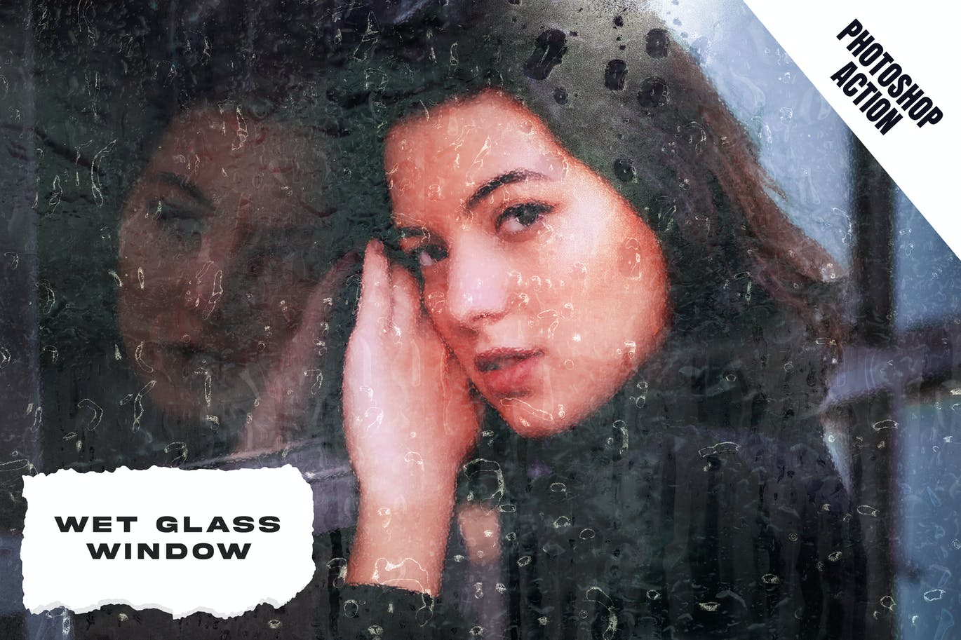 雨水玻璃窗效果照片处理PS动作 Wet Glass Window Photoshop Action 插件预设 sucaiwan.com
