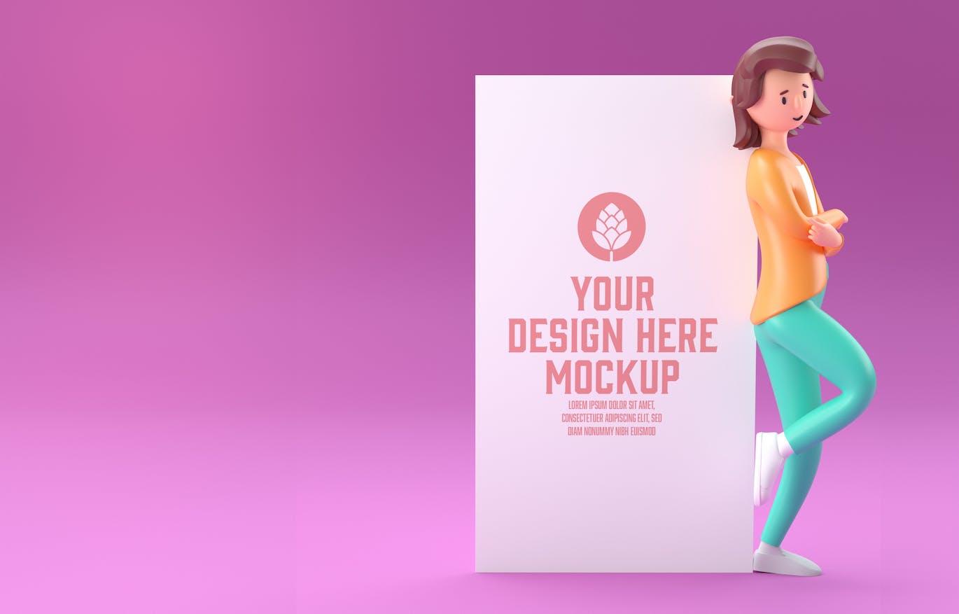 3D角色白板&手机屏幕展示样机图psd素材 Set People with white Board and Mobile Mockup 样机素材 sucaiwan.com