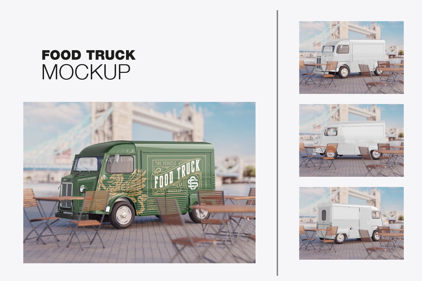 复古餐车广告场景样机图 Set Vintage Food Truck Scene Mockup 样机素材 sucaiwan.com