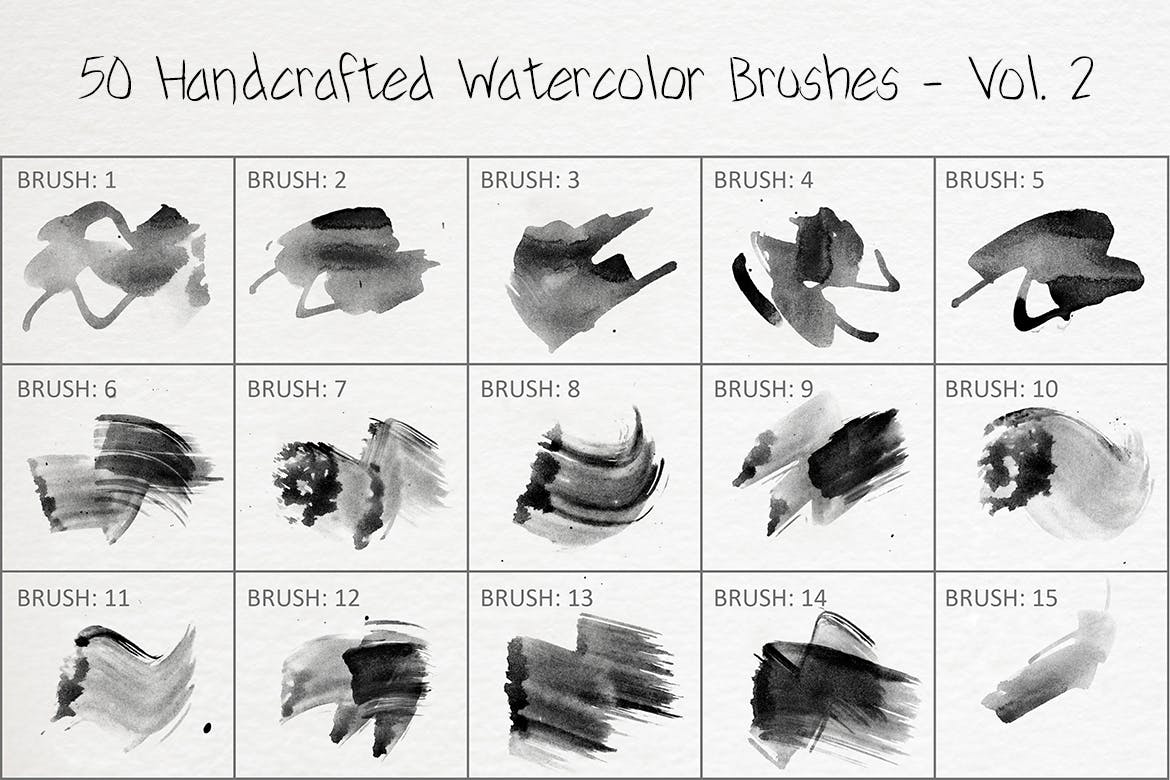 50个手工制作的绘画水彩ps笔刷v2 50 Handcrafted Watercolor Brushes – Vol. 2 笔刷资源 sucaiwan.com