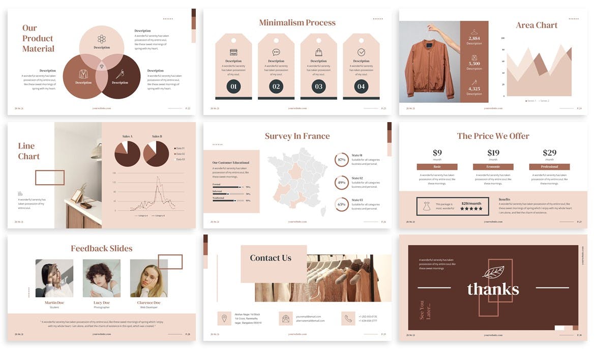 简洁美观时尚Google幻灯片模板素材 Thetique – Fashion Google Slides Template 幻灯图表 sucaiwan.com