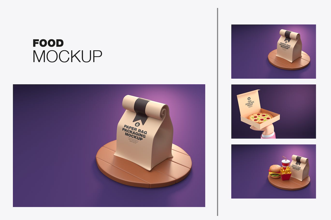 卡通快餐食品外卖包装样机图psd素材 Set Cartoon Fast Food Mockup 样机素材 sucaiwan.com