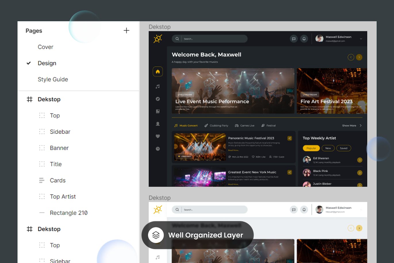 音乐节网站后台仪表盘设计模板 Noisic – Music Festival Dashboard APP UI sucaiwan.com