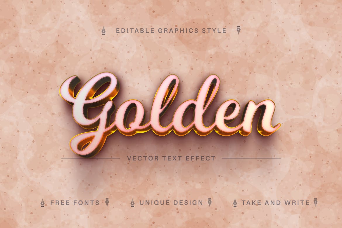 情人节亮金色矢量文字效果字体样式 Valentine Gold – Editable Text Effect, Font Style 插件预设 sucaiwan.com
