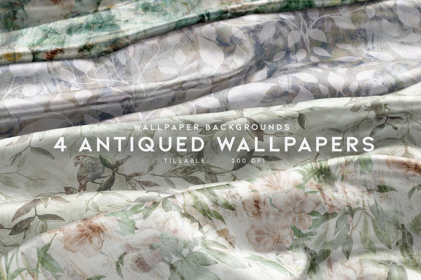4个复古花卉枝叶背景壁纸 4 Antiqued Wallpapers 图片素材 sucaiwan.com